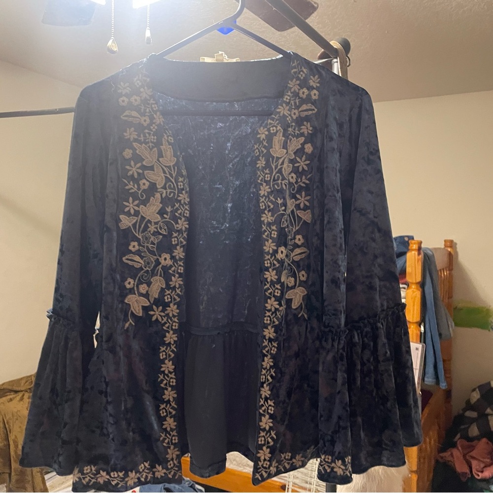 Boho Chic Navy Blue Embroidered Top